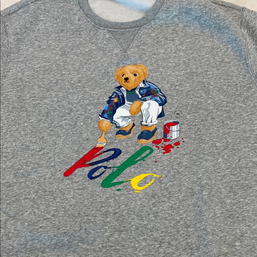 🎉Host Pick🎉2x Polo Ralph Lauren Grey Fleece Polo Bear Crewneck Sweatshirt - Picture 7 of 14
